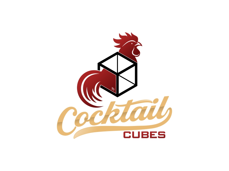 Rooster, Tail, 3 Dimensional Cube - Play on the words Cocktail Cubes logo design by brandshark